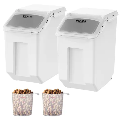 VEVOR BPA-Free Durable Stackable Airtight PP Plastic Dog Pet Food & Snack Container Set - 2x15L Silicone Leak-Proof Bins, Measuring Cups, Attachable Casters, Lids, Easy Mobility, Maintains Freshness (Tool Upgrade) for Kitchen Storage Organization