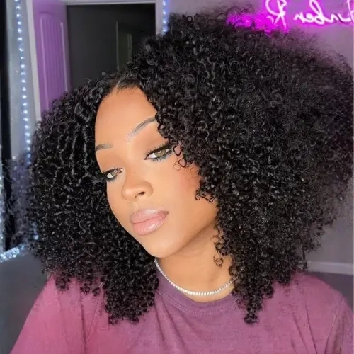 UNice Women's V-Part Human Hair Wig - 22-Inch 250% Density Layered Burmese Curly Glueless Wig, Heat Resistant, Upgraded Drawstring, Easy Installation for Beginners (Blends with Natural Hair)