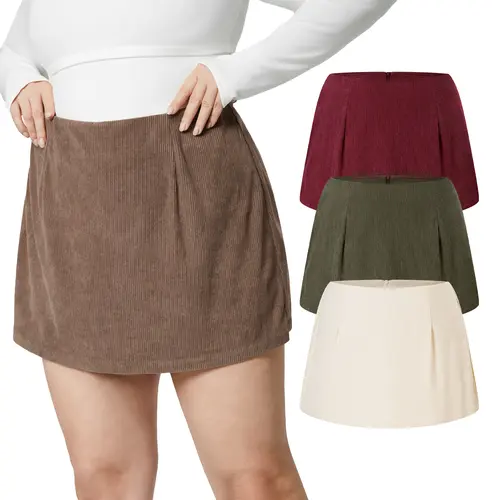 Halara High Waisted Invisible Zipper 2-in-1 A Line Mini Corduroy Casual Plus Size Skirts Set