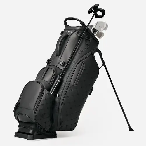 Ask Echo Golf Prestige-14 Leather Stand Bag, Golf Gear with 14 Full-Length Dividers, Carbon Fiber Accents, Ergonomic Shoulder Strap, Cold Drink Sleeve