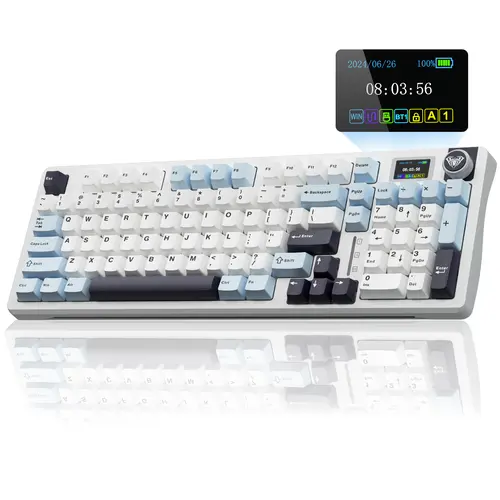 AULA S98 Pro Creamy QWERTY Lighted Mechanical Keyboard - Hot Swappable Pre-lubed Linear Switches, Gasket Structure, LCD Screen & Knob, Tri-Mode BT5.0/USB-C Wired/2.4GHz, LED Backlit, Wireless Gaming Keyboard, Gamer Gift Idea, Led Backlit Keyboard