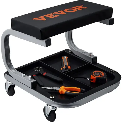 VEVOR Mechanics Garage Stool, 250lbs Load Capacity Automotive Repair Tool with Under-Car Tray, 360° Smooth Roll Ball-Bearing PP Casters, Locknut Secure Fit, Oil/Water Resistant Easy to Clean, 14.2 Inches Tall, 2.5 Inches Diameter Wheels, Father's Day Gift