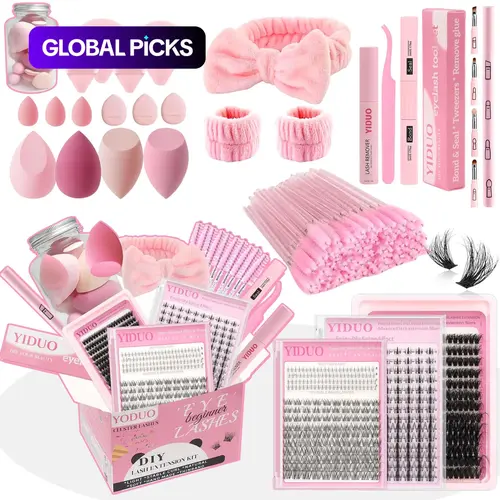Professional Makeup Tool Set, 1 Set Includes Lash Tools, Including Natural False Eyelashes, Powder Puffs, Eyelash Glue, Tweezers and Other Accessories, DIY Lash Tools, Facial Makeup Supplies for Women and Girls #GLOBAL PICKS