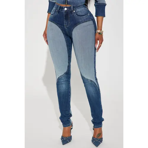 Coronado Two Tone Moto Skinny Jeans - Medium Wash