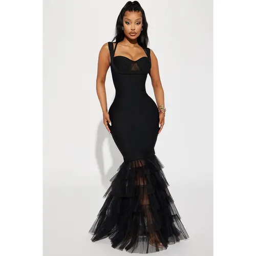 Charline Tulle Bandage Gown - Black