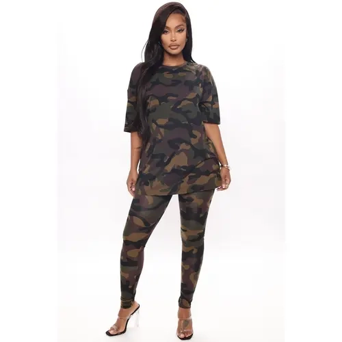 Weekend Vibes Camo Legging Set - Brown/combo