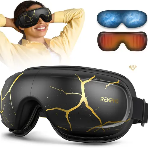 Renpho Eyeris Kintsugi Eye Massager - Wireless Fast-Charging Device with Voice Control, 3 Heat Levels Soothe Dry Tired Eyes, Cooling Gel Mask, Vibration for Adults' Strain Relief - Relaxing Gifts Personal Care Gadget