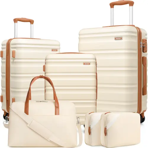 Miusse 6-Piece ABS Hardshell Luggage Set - 20/24/28in 4 Wheels 360 Rotation Spinners, Carry On/Checked Bags, TSA Lock, Scratch-proof Shell, Lightweight Rolling Durable Luggage for Back to School & Family Travel