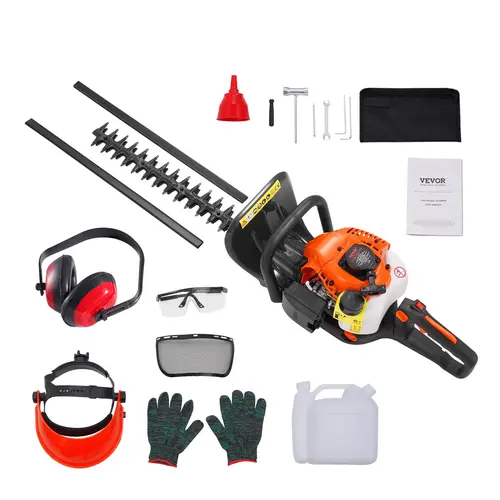 【toolupgrade】VEVOR Portable 23.2-in 26CC 2-Cycle Gas Hedge Trimmer, Garden Tool Kit Component & Parts, Handheld Grass Trimmer with Dual-Sided Dual-Action Blade, 180° Adjustable Head, 26CC Engine for 40min Continuous Fast Power Cuts on Shrubs, Low Bushes