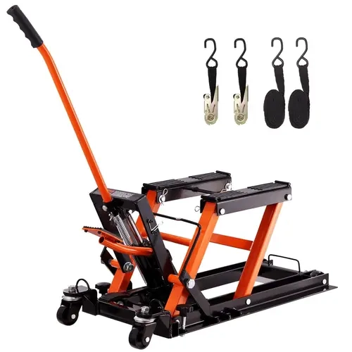 【toolupgrade】VEVOR Automotive Hydraulic Lift Jack Stand, 1500 LBS Foot-Operated Scissor Hoist with 4 Wheels & 2 Universal Casters, 4.7"-15" Lift Range, Powder Coat Resists Rust & Grease, Fits Standard Motorcycles & ATVs