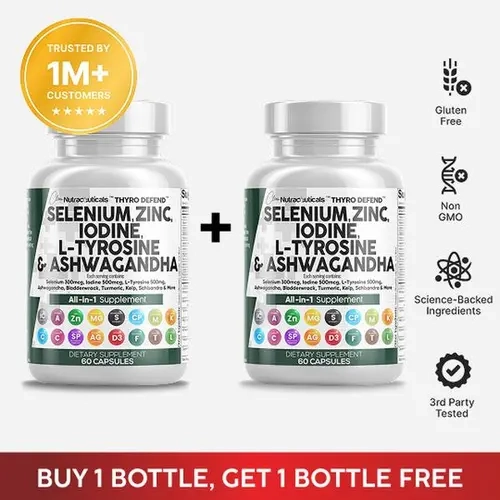Clean Nutra BOGO | Selenium, Zinc, Iodine, L-Tyrosine, Ashwagandha, Bladderwrack, Kelp & More for Women and Men's Thyroid Support Supplement Capsules – Thyro Defend