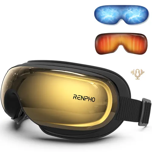 Renpho Eyeris 3 Voice Control Eye Massager - Wireless USB Rechargeable PU Silicone Device with Heat, Cooling Gel Mask, Silent Operation, Fast Charging, 3 Preloaded Songs, Screen Strain Relief, Adult Relaxing Gift for Birthdays, USB Rechargeable Massagers