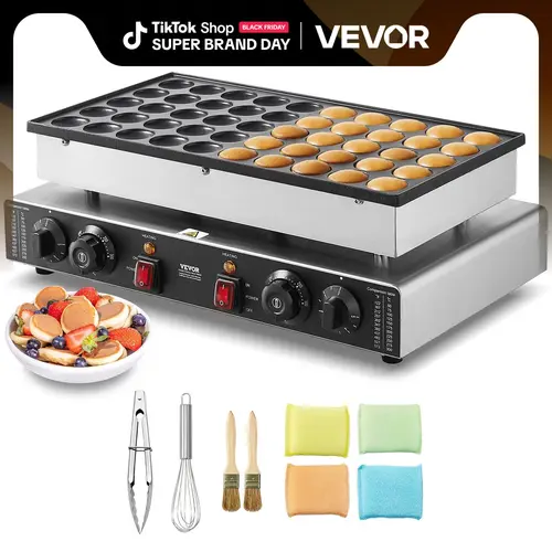 VEVOR 43mm Corded Stainless Steel Mini Waffle Maker Pancakemachine - 1700W Commercial Grade, 50pcs Batch Cook, 122-572°F, DIY Mini Dorayaki Baker, ø43mm Plates, Miniature, Crisp+Fluffy Bite, Gatherings Use, Father's Day Gift Option