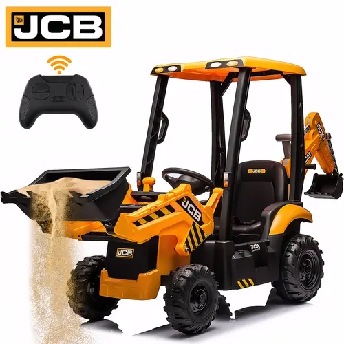 Segmart 12V Kids Ride on Backhoe Digger Toy Cars, JCB Lisenced Battery Powered Electric Excavator with Remote Control, Ride on Excavator Truck w/Adjustable Front and Back Loader for 3-6 Kids, Black Friday& Cyber one , Best Christmas Gift for Kids