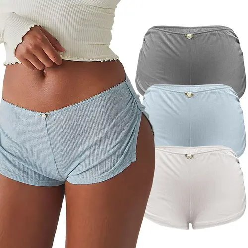 Three-pack Women's Y2K Shorts, Micro Shorts Side Slit Stretch Pajamas Shorts, Slim Fit Ruched Bottoms Cute Leggings