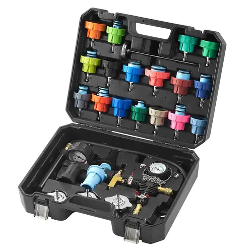VEVOR 2-in-1 Aluminum Universal Radiator Pressure Tester & Coolant Vacuum Refill Kit, 1 Kit Automotive Maintenance Tools with 0-35 psi Hand Pump, Color-Coded Test Caps, Chain-Handled Hose for Vehicles