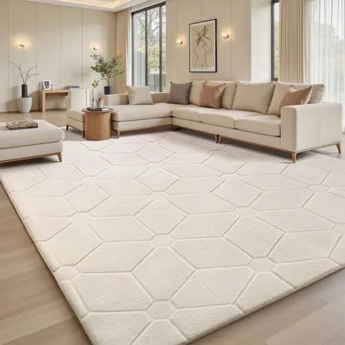 FAMVAL Dense Plush Jacquard Decorative Area Rug - Modern Cube Geometric Design Rectangular Soft Modern Floor Rug, Non-Slip for Living Room, Bedroom, Ideal Living Room Decor Gift Idea