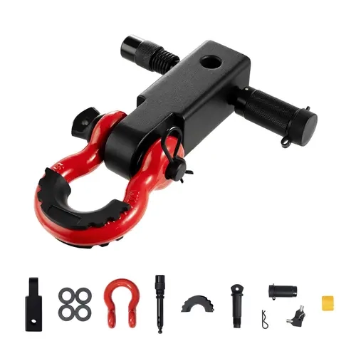 【toolupgrade】VEVOR Heavy-Duty Carbon Steel Hitch-Mounted Shackle Receiver with D-Ring Shackles, Trailer Lock Pin, Rust-Resist Coat, 2" Fit, 66000 lbs High Load Capacity, Towing Accessory for Jeeps, Camping, Barbecues