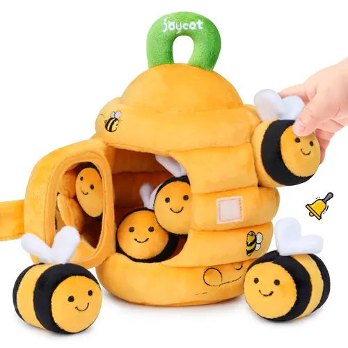 Joycat Sensory Beehive Stuffed Toy for 6-12 Months Infants - 5 Grabable Soft Bees, Rattle/Crinkle/Mirror Play, Newborn Baby Items for Children Development, Halloween Gifts for Kids