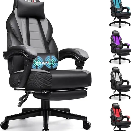 Gaming Chair with Massage, Ergonomic Heavy Duty Design with Footrest and Lumbar Support, Large Size Cushion High Back Office Chair, Big and Tall Gaming Computer Chair for Kids