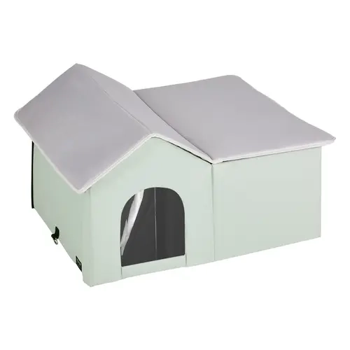 【toolupgrade】VEVOR Heated Cat House Foldable Kitty Shelter with Heated Pad Green Large, Hot