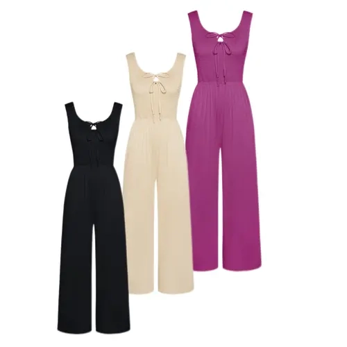 Grace Karin Women's 35% Viscose 65% Polyester Knitted Overalls Jumpsuitwomen - New Drops, Elegant, Playful Chest Ties, Smocked Top, Wide Legs, Casual Pockets, Soft Ruched Bodice, Machine Washable
