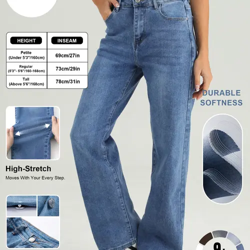 KATCH ME Women's Versatile High Waist Stretchy Denim Wide Leg Jeans, Flexible Multi-Pocket Trousers, Soft Wrinkle-Resistant Pants, Non-Shrinking Durable Streetwear, Figure Flattering Daily Outfits #TikTokMadeMeBuyIt #DenimJeans #WideLegPants