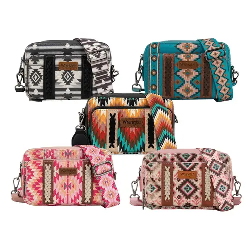Wrangler Crossbody Bag for Women Boho Aztec Small Multi Pocket Crossover Purse