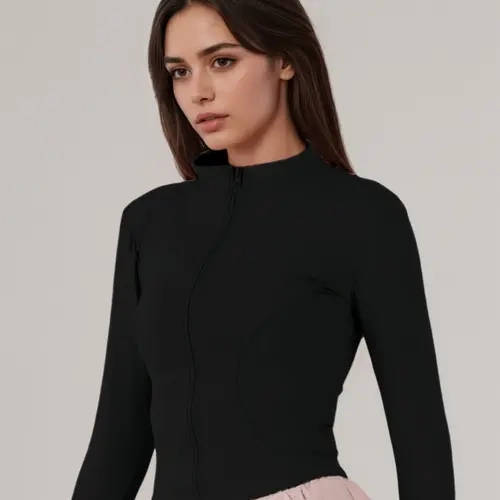 Women's Thumb-Hole Design Zip Up Sports Jacket, Zipper Jacket, Breathable Comfortable Long Sleeve Outerwear for Gym Workout Running, Ladies' Sportswear for All Seasons Womenswear Tops Fitted Outerwear