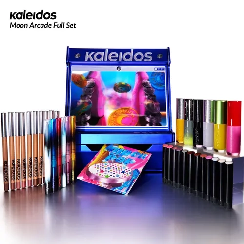 Kaleidos Moon Arcade Full Makeup Kit Set - Balm, High Shine Lip Set, Metallic Eyeliners, Face Gems, Swap Modes Cosmetics Capsules, Festival Look Metallic Beauty Gift