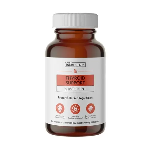 Just Ingredients Thyroid Support Supplement - 30 Day Supply - Supports Healthy Thyroid Function, Metabolism, Energy & Hormone Balance* - Vitamin D3, Iodine, Zinc, Selenium & Essential Nutrients - 60 Capsules