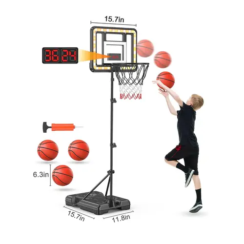CuLiDing Kids Height-Adjustable Indoor-Outdoor Basketball Stand (3ft-5.8ft) with Timer, Weatherproof Base, Portable Durable Teenage Boy Gifts Father's Day Gift, Kids Outdoor Play