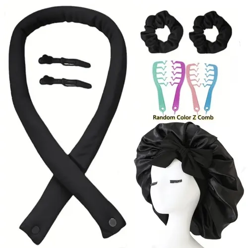 Women's 7PCS No Heat Hair Styling Accessories Set - Travel-Friendly Curler Rollers, Headband & Bonnet, Easy to Use, Frizz-Free Bouncy Curls, Sleeping Hair Care Tool, Prevents Split Ends (Birthday Gift for Friends)