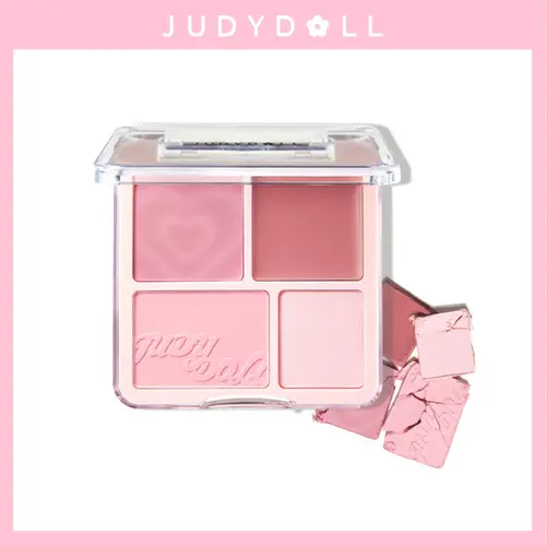 JUDYDOLL 2-In-1 Powder & Cream Blush Highlight Palette - Compact, Natural Light Pink, Brightening, Smooth, Soft, Long-Lasting, Blendable, Glowing Finish, Cosmetics Products, Makeup Products for Girls, Lightweight Cute Cosmetic