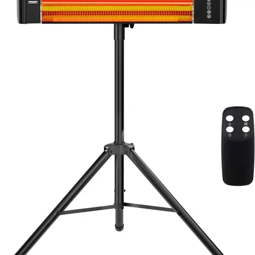 ROVSUN 1500W Infrared Outdoor Electric Heater - Corded Unit, Carbon Tube, Freestanding/Wall-Mounted/Tripod Stand, Remote, Timer, Adjustable Height, 3 Modes, 3s Instant Heating, Low, 32.28''L x 2.76''W x 74.8''H for Backyard, Living Room, Garage