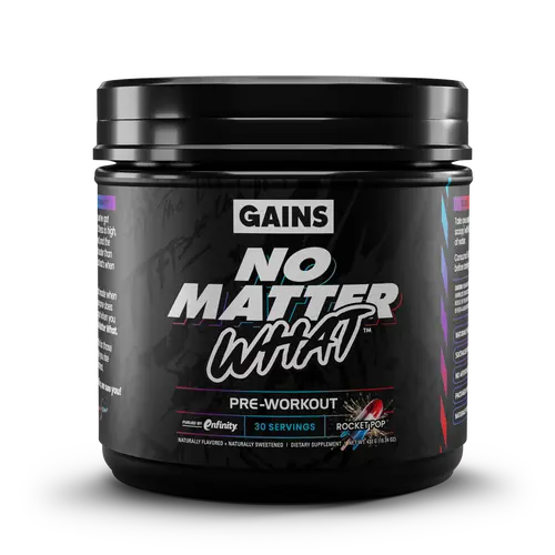 GAINS No Matter What Pre-Workout Powder – Clean Edible Bodybuilding Supplement with Beta-Alanine, Prop 65 Safe, for Intense Gym Training, Optimum Muscle Support, Long-Lasting Energy, No Jitters/Crash, Laser Focus, Bigger Pumps