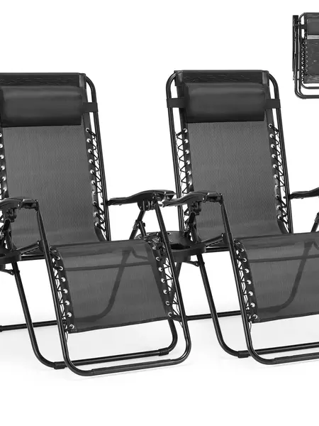 Zero Gravity Chairs, Set of 2 Portable Recliner Beach Camping Patio Outdoor Folding Lounge Chair with Cup Holder Trays and Adjustable Pillow,summerwins