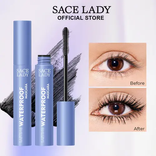 SACE LADY Drama Voluminous Lengthening Mascara for Adults, Waterproof Superproof Eyelash Cosmetic, Silica & Wax Formula, Smudge-Proof, No Clumping, Long-Wearing Natural-Looking Eye Makeup