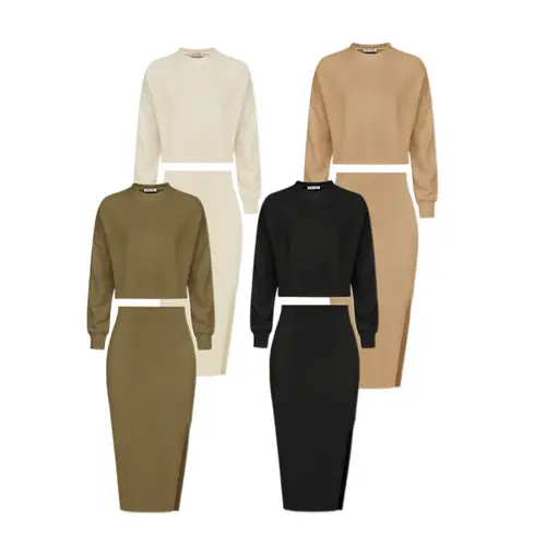 Grace Karin Women's Clothing 2-Piece Knitted Set - High Neck Long-Sleeve Lightweight Pullover Top & Fitted Midi Bodycon Matching Set, 2 Piece Clothes for Party, Everyday Wear