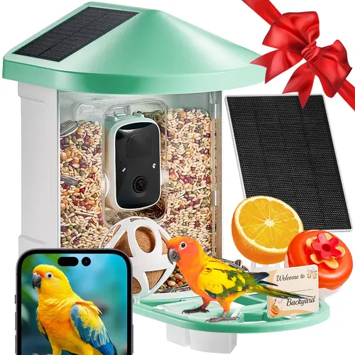 【toolupgrade】VEVOR Solar-Powered Wi-Fi Bird Feeder Camera with 3 Panels, 2K Full HD Live Feed View, AI Identification, Night Vision, Auto Detection & Instant Alerts, Ideal for Bird Watching Enthusiasts