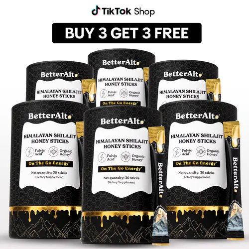 B3G3 Packs of BetterAlt GOLD+ Shilajit Honey Sticks | Caramel, Cinnamon and Classic Flavors | Helps Boost Energy | Lab-Tested for Purity