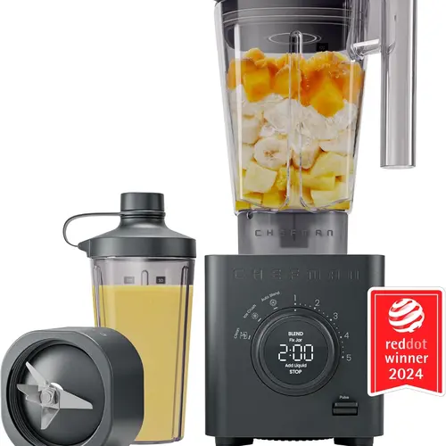 Chefman Obliterator Professional Blender with Auto Blend and 20oz Travel Jar - Midnight, 1380W High Power Blender for Smoothies and Soups
