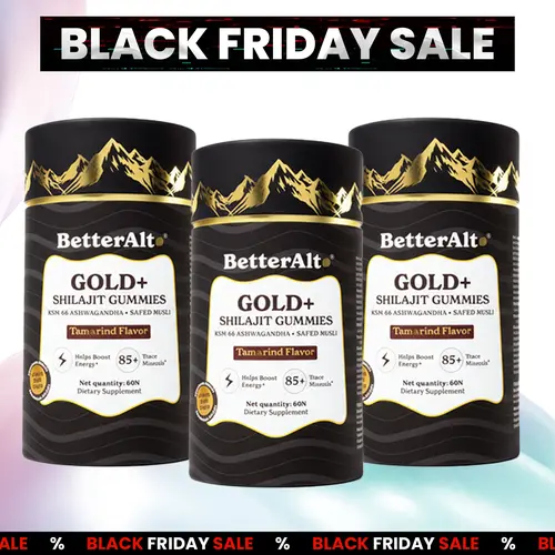 3 Packs of BetterAlt GOLD+ Shilajit Resin Gummies | With Ashwagandha & Safed Musli | Helps Improve Gym Performance | Lab-Tested for Purity