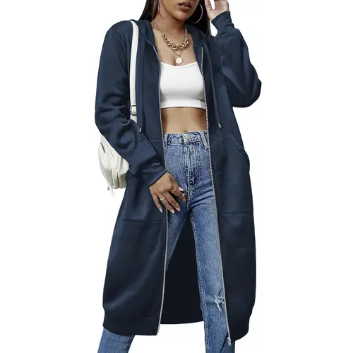 Zeagoo Women's Knitted Striped Zip-Up Hoodie - Fleece-Lined Cotton, Long-Sleeved Fitted Tunic Sweatshirt with Drawstring, Cropped Option for Party, Work