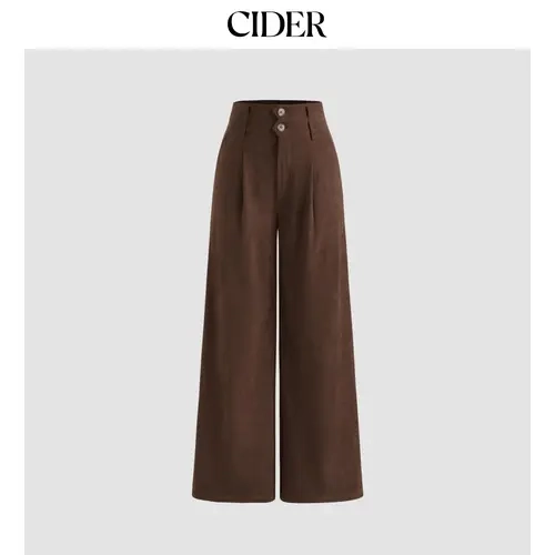 Cider [2 colors, size 0-10] Corduroy High Rise Solid Pleated Double Button Pocket Wide Leg Trousers