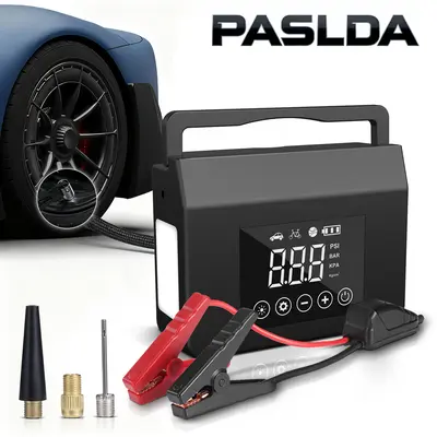 【PASLDA】4000A Car Jump Starter, 150PSI Tire Inflator, 15000mAh 4-in-1 Portable Power Bank with LED Flashlight, Auto Shut Off Air Compressor for Summer Outdoor, Car, Camping, Pool Car Tool Kit