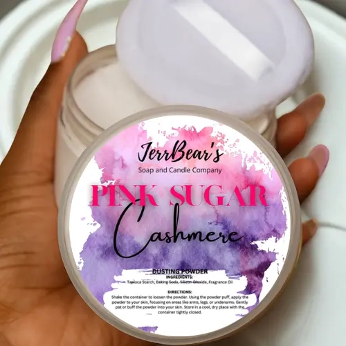 JerrBear's Custom Scented Talc-Free Body Dusting Powder - 4oz Full Size, Gentle, Fine, Fluffy, Moisturizing for Sensitive Skin, Bath & Beauty Care with Sugar, Lemon, Grape & Fragrances (Jasmine, Cherry, Violet, Coconut, Vanilla, Amber, Strawberry, Peach)