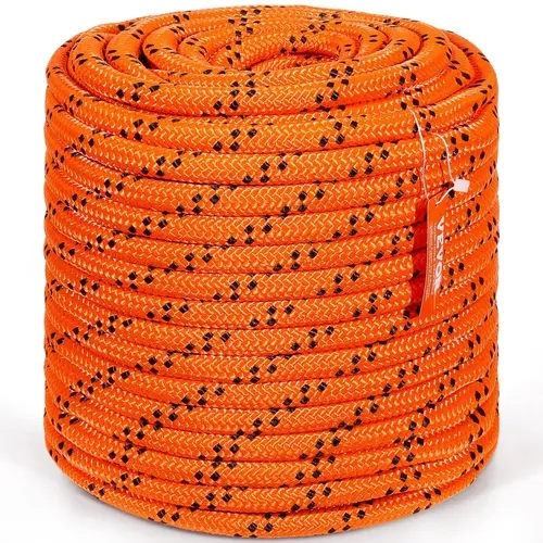 VEVOR Double Braided Polyester Climbing Rope, 3/4 in x 220 ft (10% length increase), 24 Strands, 20000 LBS Breaking Strength, Industrial Ropes Cords & Webbing, Heat-Fused Cutting, Outdoor Wear-Resistant, for Rock Climbing Rescue Work, Orange/Black