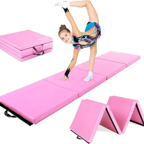 Matladin 8x2 ft Thick Folding Gymnastics Mat - 2-Inch PU Leather Exercise Equipment Mat with Zippered Washable Cover, Hook-and-Loop Fasteners for Floor Exercise, Sports, Thick Fitness Use, Exercise Equipment Mats