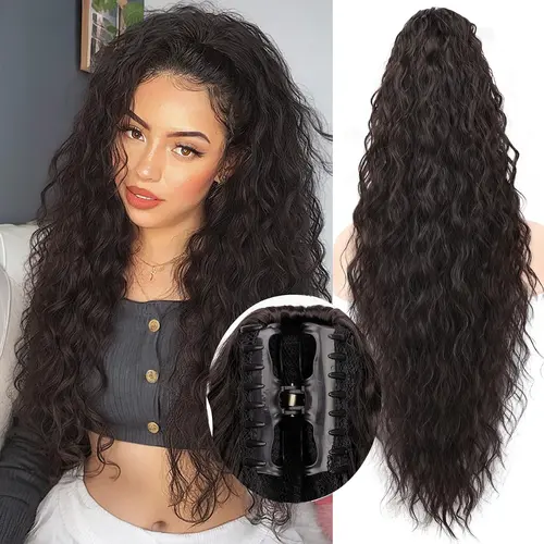 N NAYASA Women's 30" Claw Clip Ponytail Extension - 160g Synthetic Fiber Extensions, Soft Curly/Wavy Ponytails, Fluffy Natural-Looking Clip-In, Fashion Accessory for Weddings, Concerts